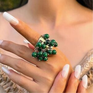 Heirloom Malachite Green Cluster Fringe Ring